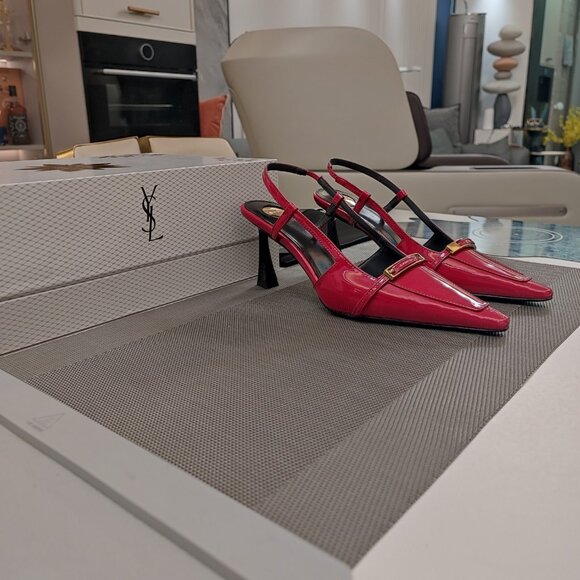 YSL Red Suede Pointed-Toe Pumps - Picture 1 of 9